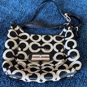 Coach bag, black and taupe/grayish in color